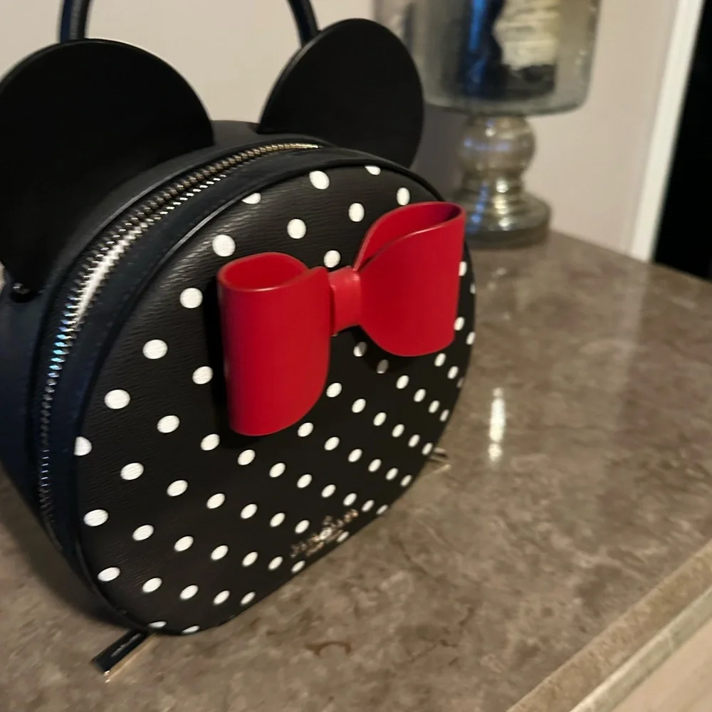 Kate Spade Black and White Polka Dot Bag with Red Bow - Picture 5 of 6